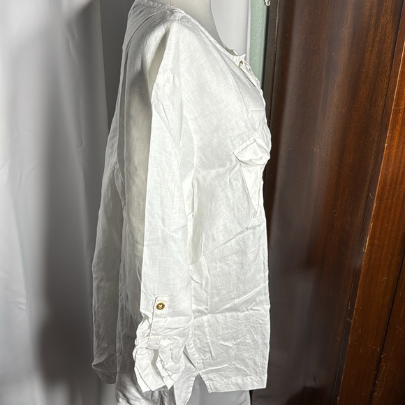 Vintage plus size Ellen Tracy white linen long sleeve top - Picture 4 of 7